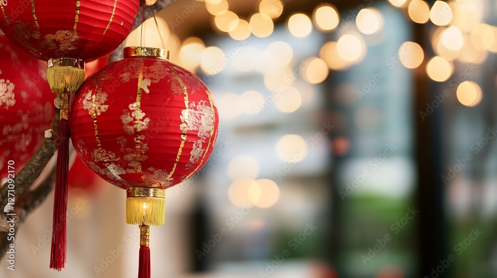 Aufkleber festive chinese lanterns illuminated with soft lights creating a warm and inviting ambiance for cele