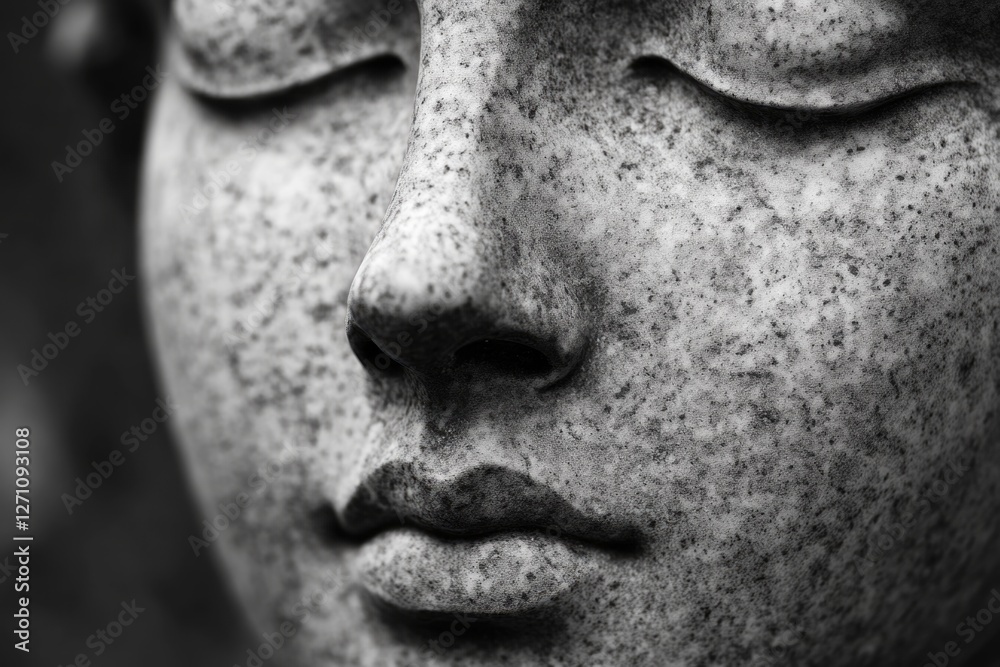 Poster a close-up view of a statue depicting a human face, great for abstract or artistic backgrounds