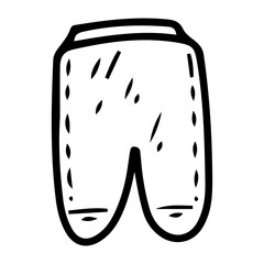 Baby romper. Hand drawn doodle. Newborn pants. Fabric clothing for the legs of a small child. Childhood. Vector line art illustration.