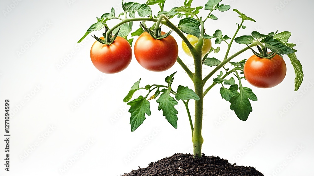 Poster fresh homegrown tomatoes on the vine ripe for harvesting in a sunny garden setting : generative ai