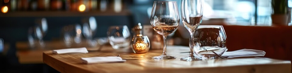 A table setting with wine glasses and napkins, perfect for a dinner party or special occasion