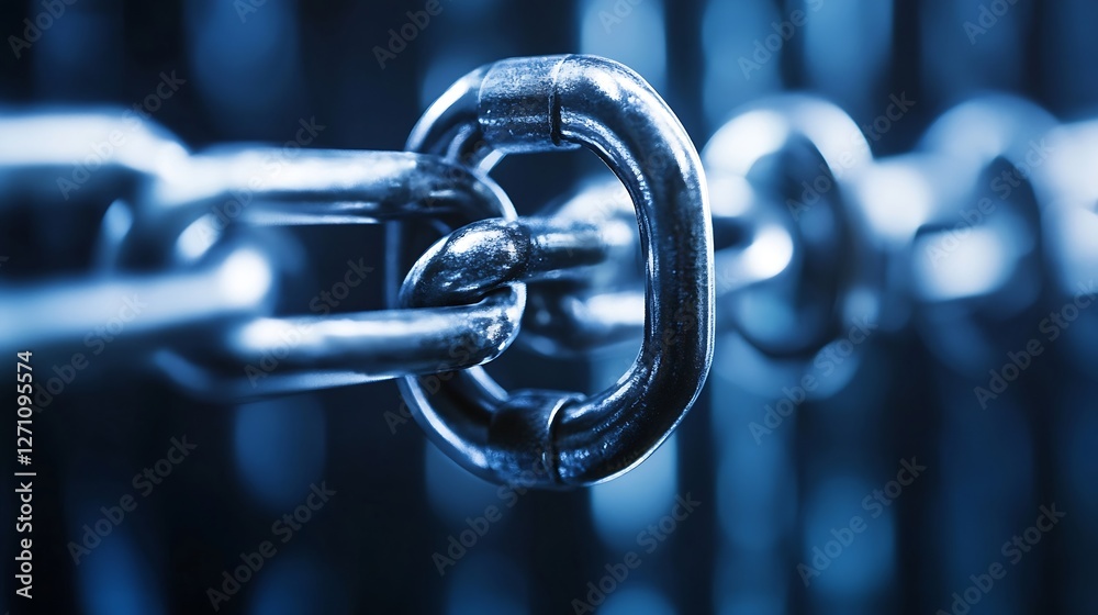 Poster Detailed view of a metallic chain link representing strength and connection in technology security systems : Generative AI
