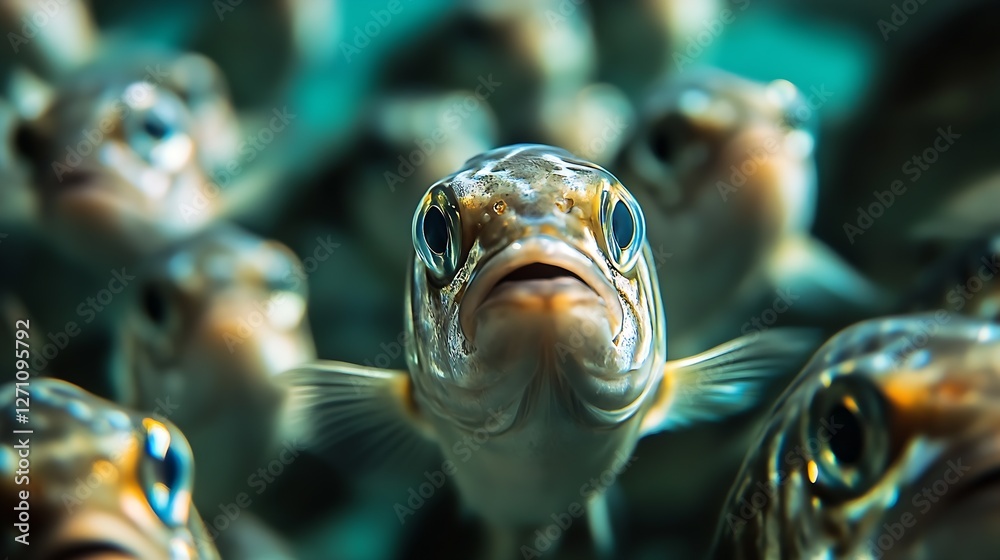 Poster vibrant fish swimming in a striking underwater scene showcases its beautiful features and behavior :