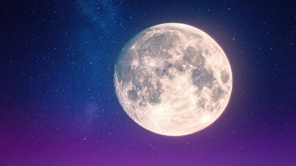 Fototapeta premium Nocturnal view of the full moon against a starry sky with planets visible.