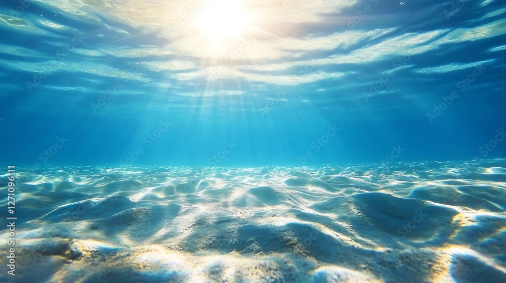 Poster stunning underwater view with sun rays piercing through clear ocean water surface : generative ai