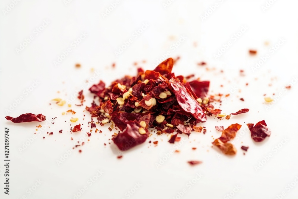 Poster a pile of chopped up red peppers on a white surface, ideal for use in culinary or food-related conte