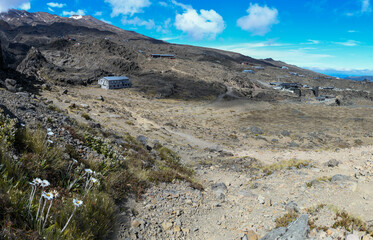 Drone view at Whakapapa ski resort on summer time, New Zealand