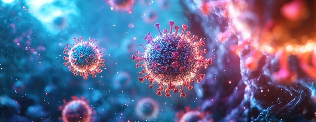 Microscopic virus close-up;  colorful background; medical research