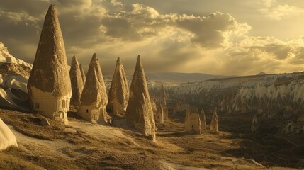 The fairy chimneys of Cappadocia, Turkey, rise from the rocky landscape, creating a surreal dreamscape