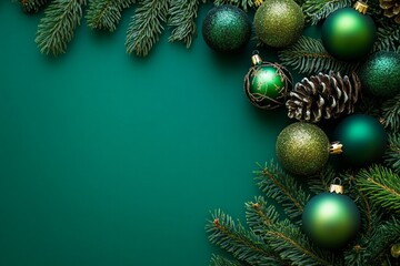 Christmas wreath with ornaments on teal background. AI image