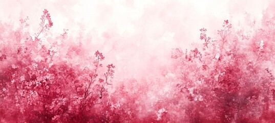 Abstract Pink Watercolor Background, Delicate Ink Drawings Of Grasses, Airy Floral Design