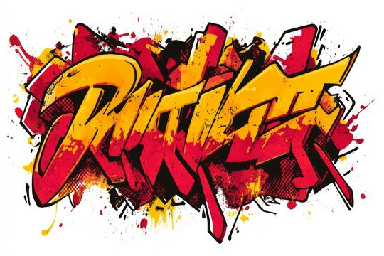 Dynamic urban graffiti art in bold red and orange tones. AI image