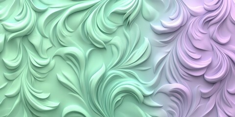 Seamless Pastel Lavender, Mint Gradient Wave Texture 3D Pattern Background, Delicate, Gentle