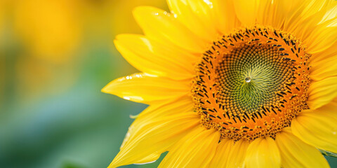 Obraz premium close up of vibrant sunflower showcasing its intricate details and bright yellow petals, radiating warmth and beauty in natural setting