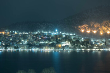 night view of Kastoria Greece 