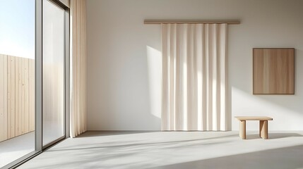 Fototapeta premium Minimalist Beige Interior Room Design With Sunlight