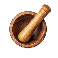 Isolated Dark Wood Mortar and Pestle Set from Above