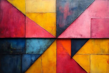 Abstract geometric composition featuring vibrant colors and intersecting shapes in a modern art style