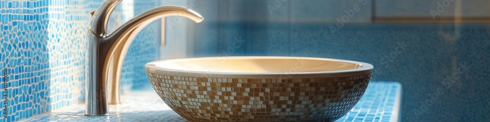 Poster a bowl-shaped sink sits on a tiled counter, ready for use