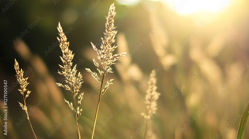Leinwandbilder Sunlit golden grass swaying gently in the breeze capturing the essence of nature at dusk in a serene setting : Generative AI