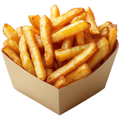 A box of crispy French fries isolated on transparent background.PNG