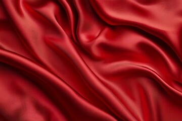 Fototapeta premium Luxurious red fabric with soft folds in close-up. AI image