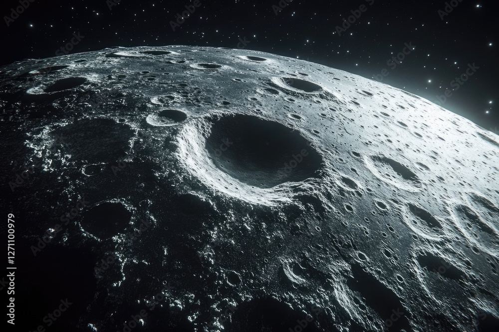 Poster A view of the moon's surface with craters and terrain