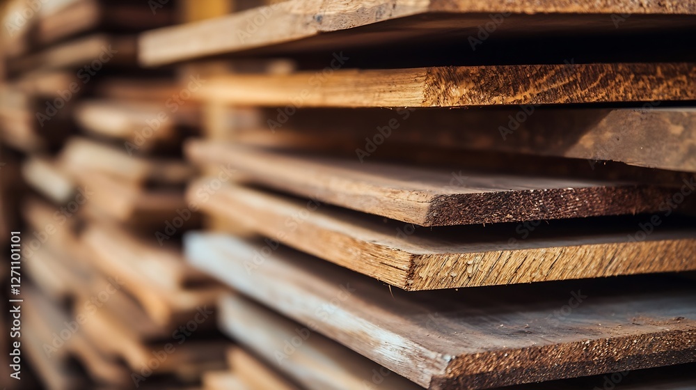 Poster stacked wooden boards showing texture and natural grains in a carpentry workshop setting : generativ