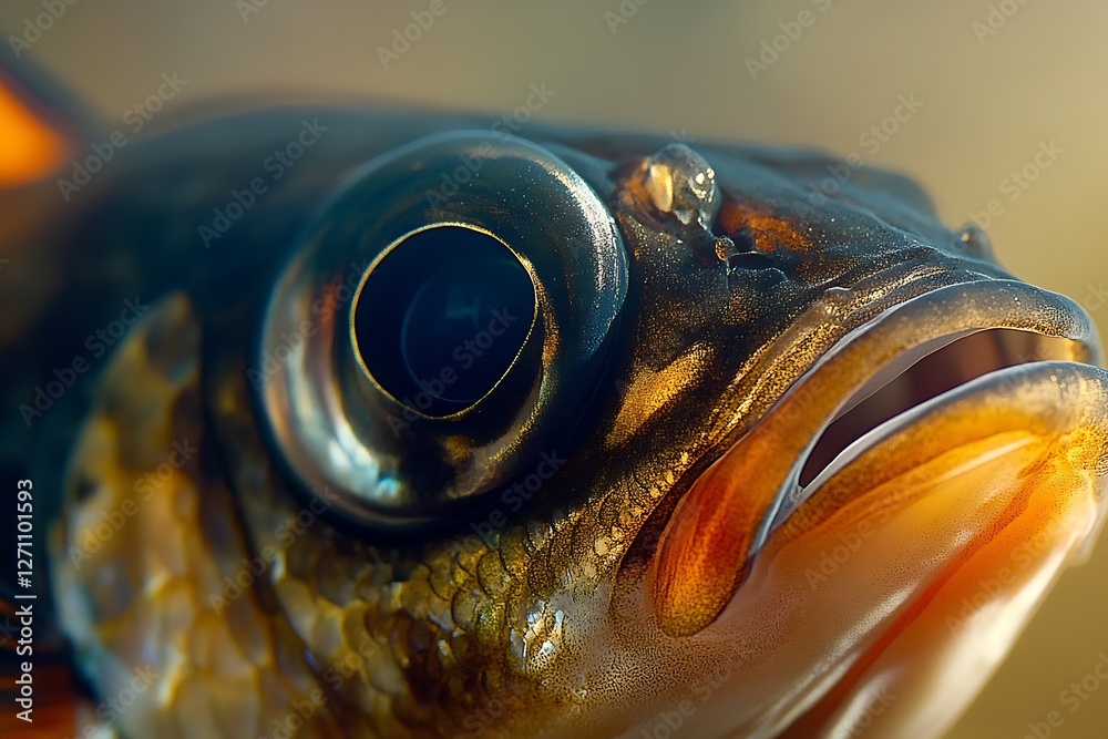 Poster Stunning macro shot of a fish revealing intricate patterns and colors beneath the water surface : Generative AI
