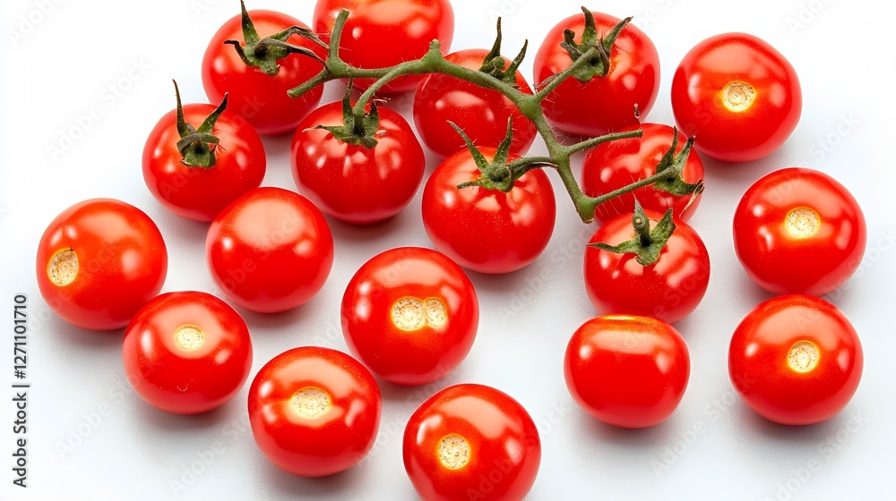 Poster bountiful harvest of shiny red cherry tomatoes on a soft surface : generative ai