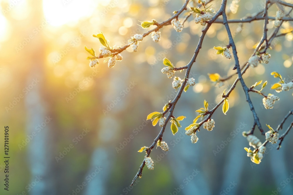 Aufkleber a detailed view of a tree branch adorned with small white flowers, perfect for use in designs about 