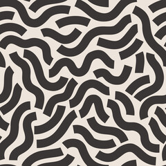 Black geometric lines seamless pattern. Wavy squiggle shapes texture background