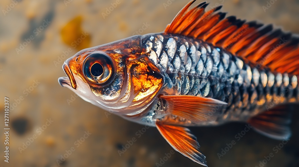 Poster Top View of a Colorful Fish with Shiny Scales Swimming in Its Aquatic Environment : Generative AI
