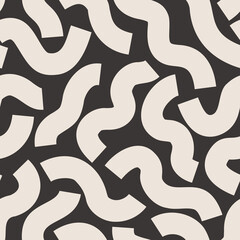Black geometric lines seamless pattern. Wavy squiggle shapes texture background