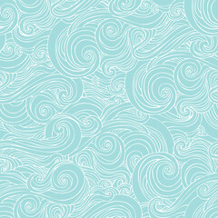 Abstract sea waves seamless pattern. Curly wavy doodle background.