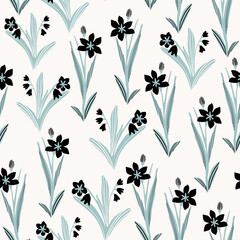 Abstract floral graphic seamless pattern. Meadow flowers silhouettes background