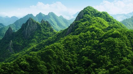 Fototapeta premium Lush Green Mountain Range Under a Bright Sunny Sky