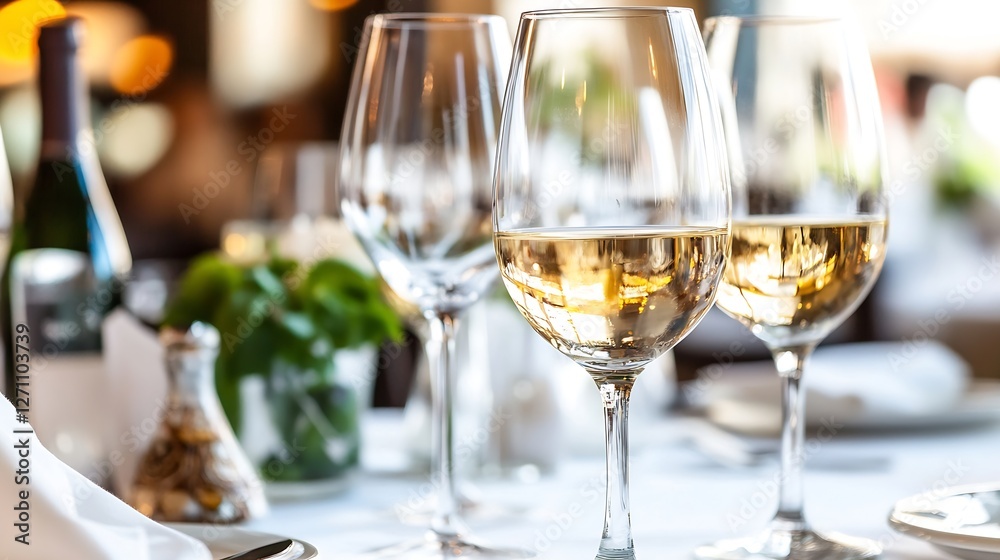 Poster Elegant dining table set with wine glasses creating a sophisticated atmosphere for a meal : Generative AI