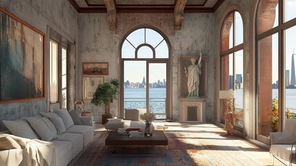 Liberty stands tall on Liberty Island, symbolizing freedom with its neoclassical design and copper patina