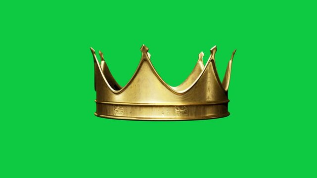 golden crown of the king of majesty, looping rotate isolated on greenscreen background 4K
