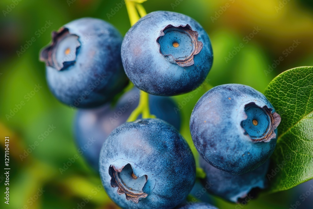 Poster close-up shot of blueberries growing on a tree branch