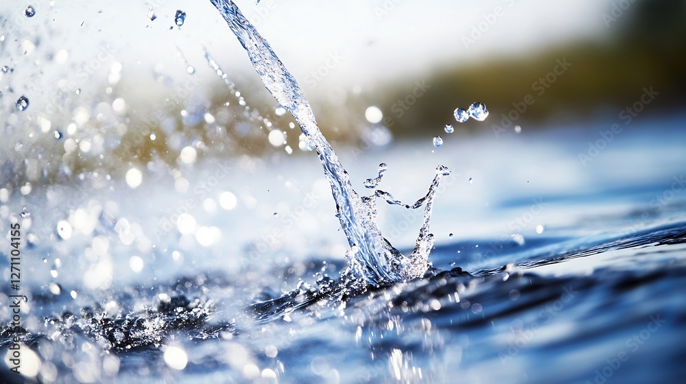 Poster dynamic splash of water creating beautiful droplets in a natural environment outdoors : generative a