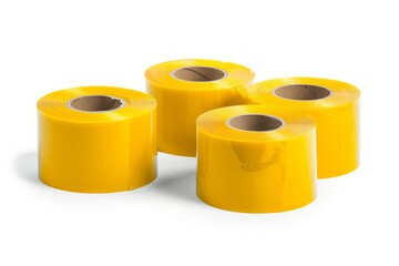 Four yellow tape rolls on white background. AI image