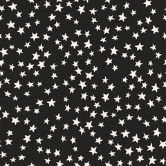 Black starry night seamless pattern. Little stars grain texture background
