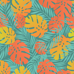 Exotic leaves background. Seamless tropical pattern