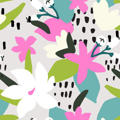 Abstract modern bohemian organic flower seamless pattern