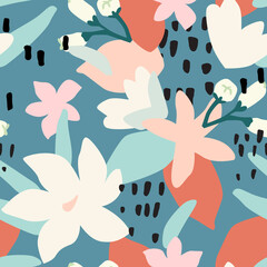 Abstract modern bohemian organic flower seamless pattern