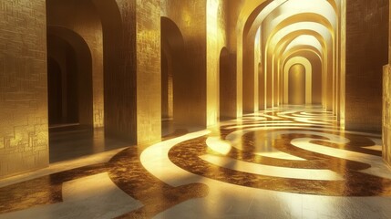 Obraz premium Visualize a golden labyrinth where the walls shift and rearrange themselves