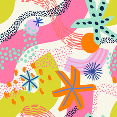 Abstract fun shapes, cartoon grunge texture, doodle geometric background