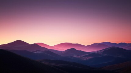 Obraz premium Purple And Pink Sunset Over Rolling Hills Landscape